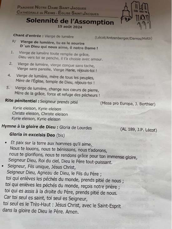 Single page from the order of service.
