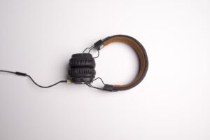 black headphones on a white backround